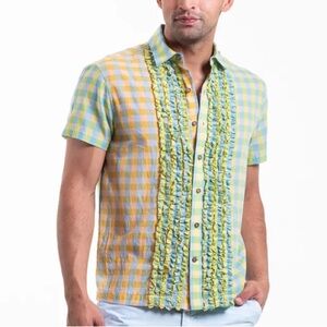 El Tuggle Hanky Wedding Shirt in the color Celery, made  100% cotton fabric M